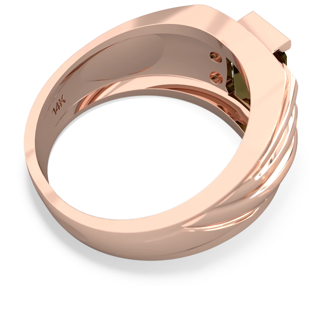 Smoky Quartz Men's 9X7mm Emerald-Cut 14K Rose Gold ring R1835