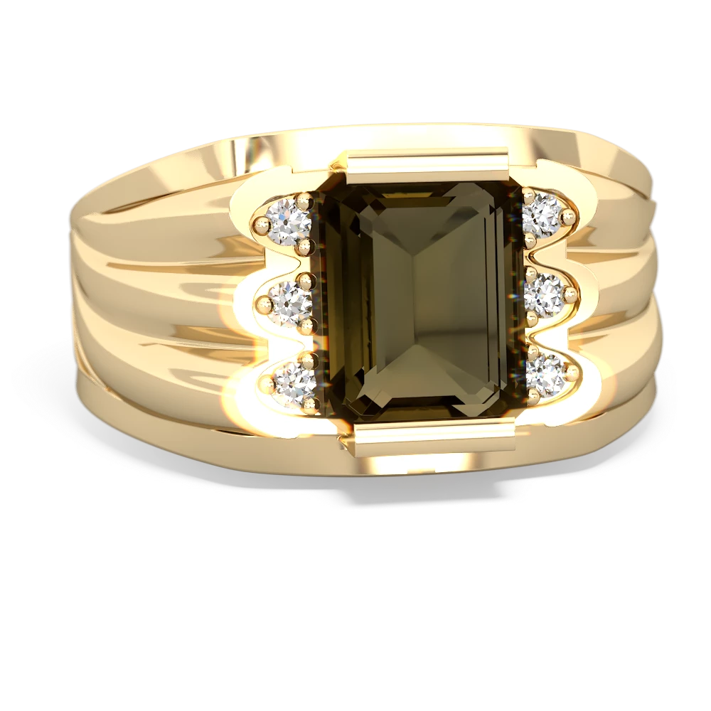 Smoky Quartz Men's 9X7mm Emerald-Cut 14K Yellow Gold ring R1835