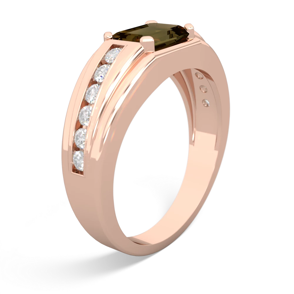 Smoky Quartz Men's Diamond Channel 14K Rose Gold ring R0500
