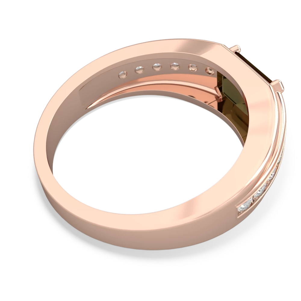 Smoky Quartz Men's Diamond Channel 14K Rose Gold ring R0500