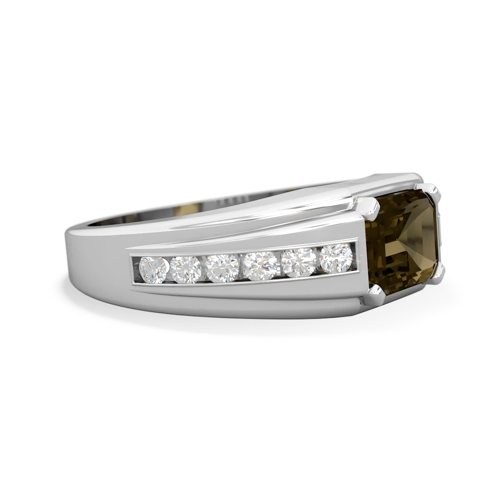 Smoky Quartz Men's Diamond Channel 14K White Gold ring R0500