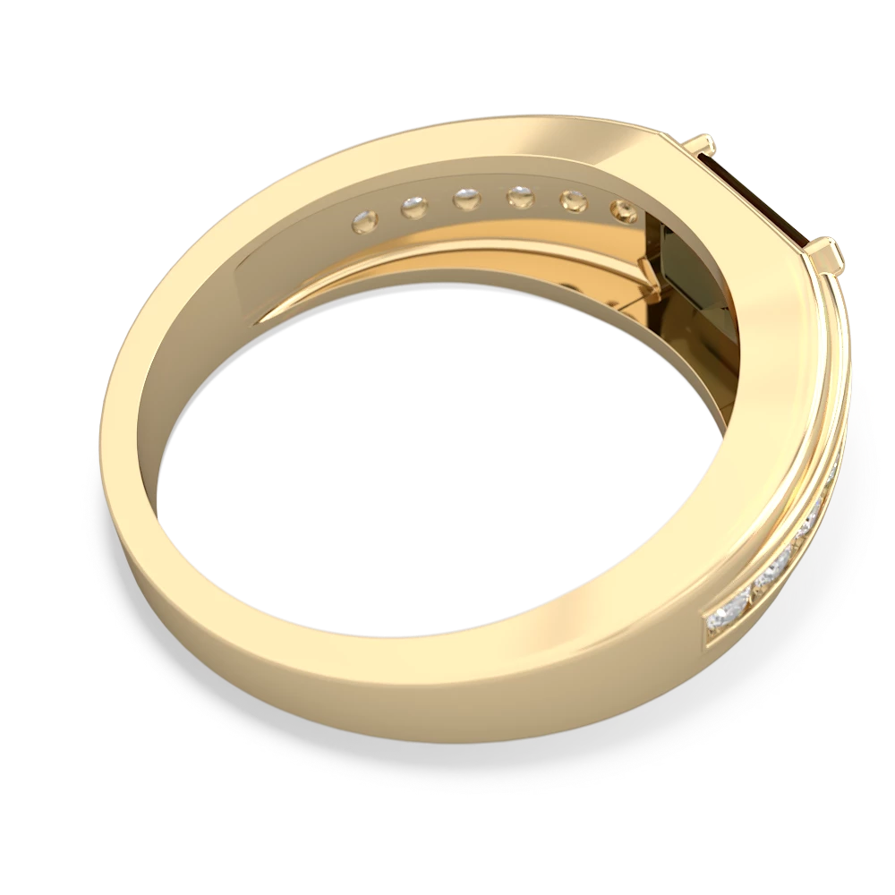 Smoky Quartz Men's Diamond Channel 14K Yellow Gold ring R0500