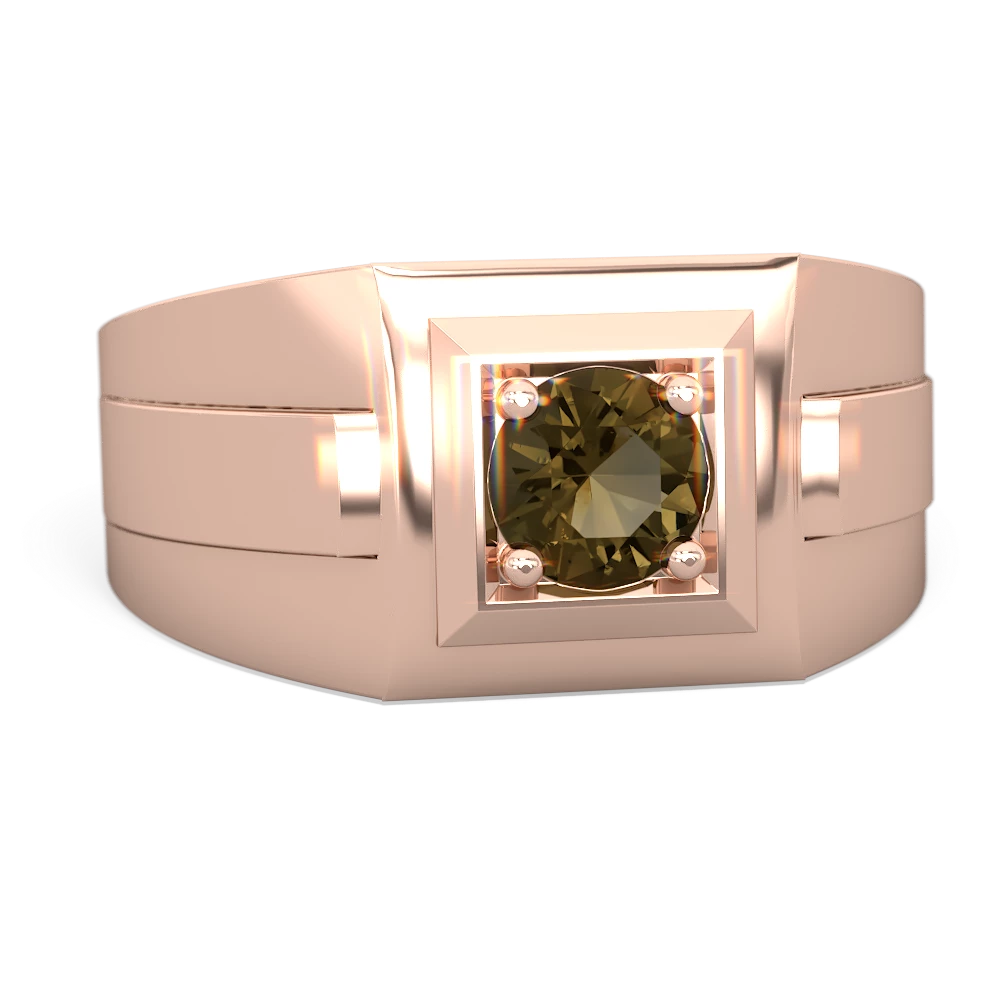 Smoky Quartz Men's Squared Circle 14K Rose Gold ring R0480