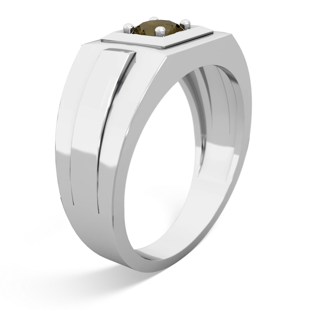 Smoky Quartz Men's Squared Circle 14K White Gold ring R0480