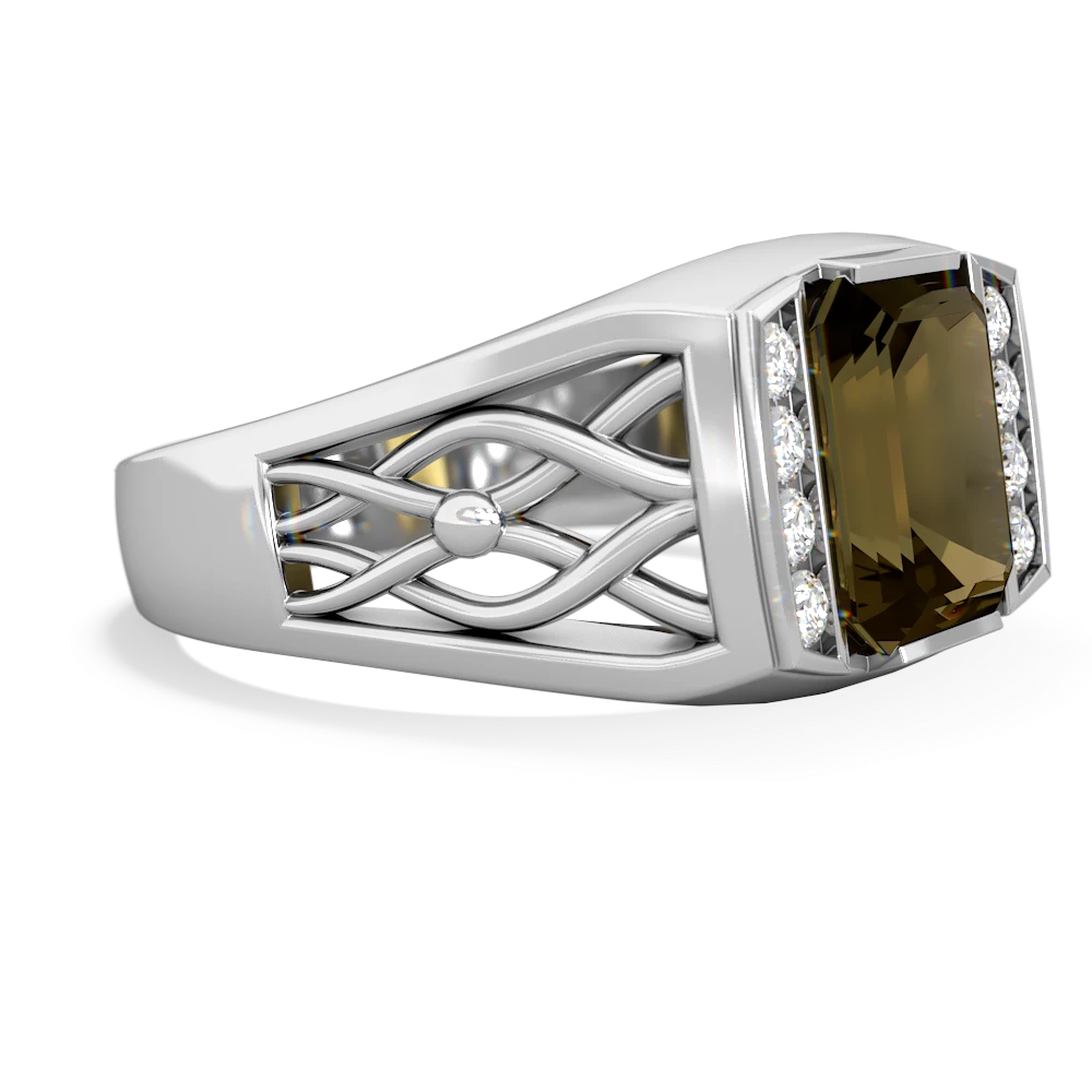 Smoky Quartz Men's Vine 14K White Gold ring R0490