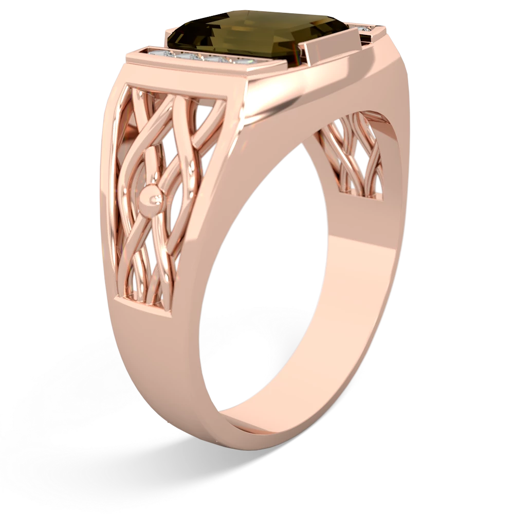 Smoky Quartz Men's Vine 14K Rose Gold ring R0490