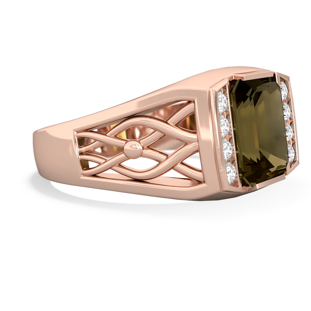 Smoky Quartz Men's Vine 14K Rose Gold ring R0490