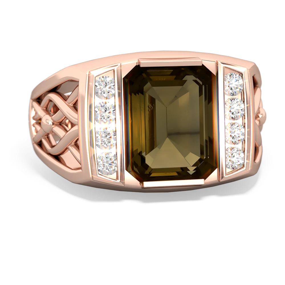 Smoky Quartz Men's Vine 14K Rose Gold ring R0490