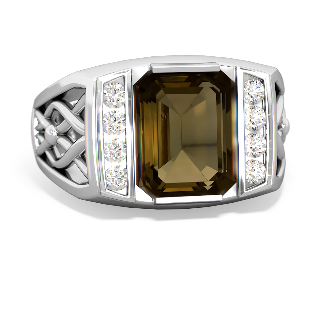 Smoky Quartz Men's Vine 14K White Gold ring R0490
