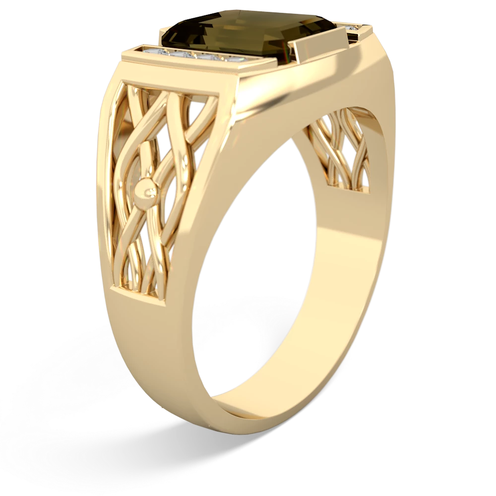 Smoky Quartz Men's Vine 14K Yellow Gold ring R0490