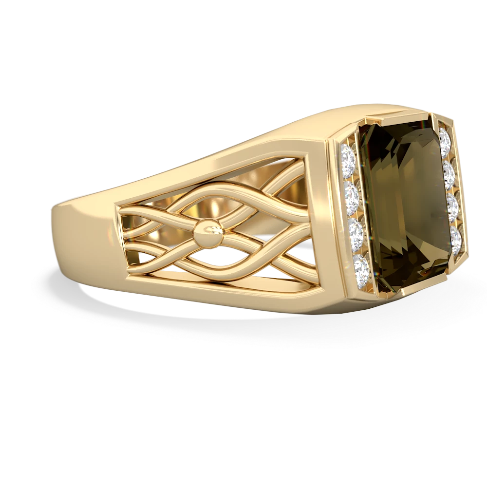 Smoky Quartz Men's Vine 14K Yellow Gold ring R0490