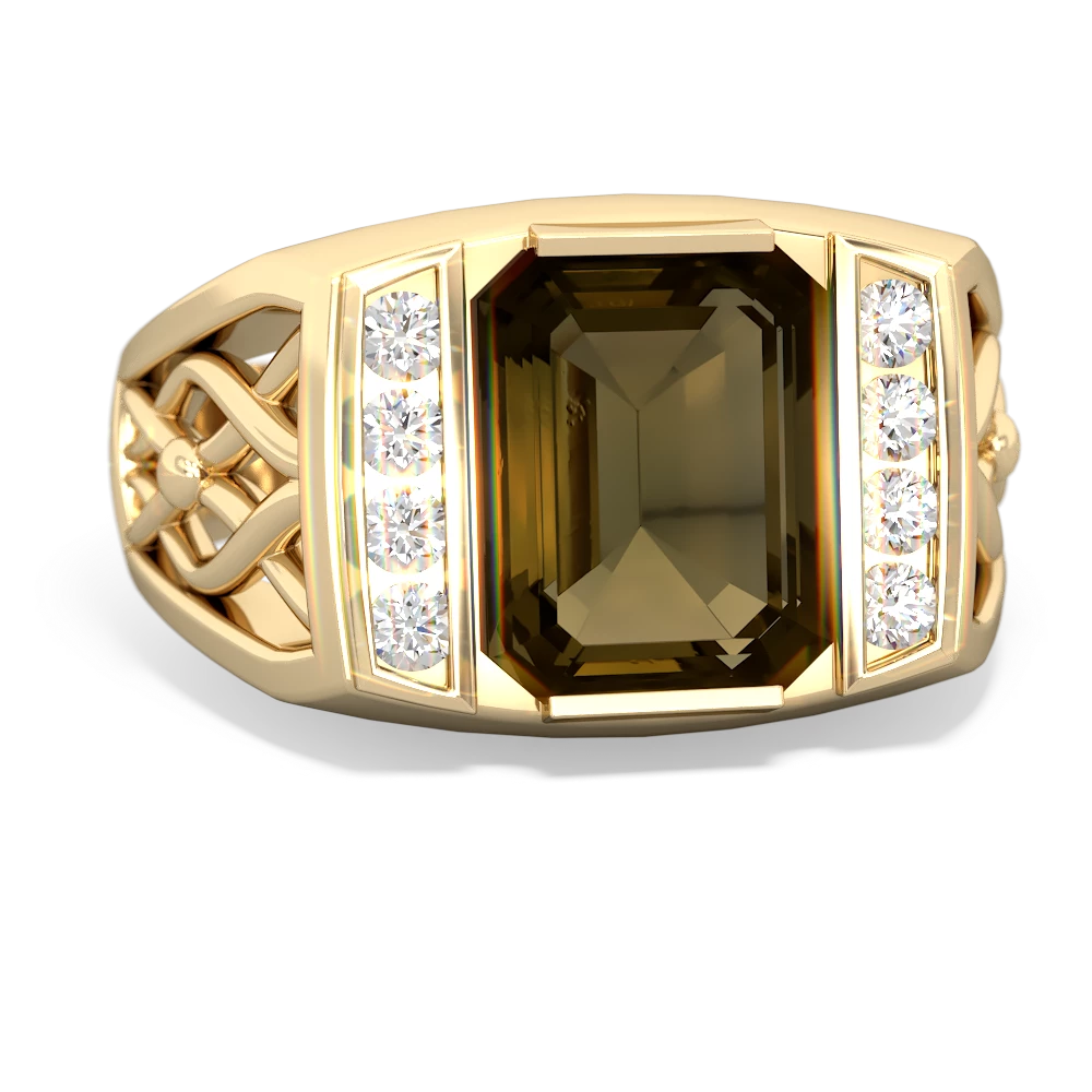 Smoky Quartz Men's Vine 14K Yellow Gold ring R0490