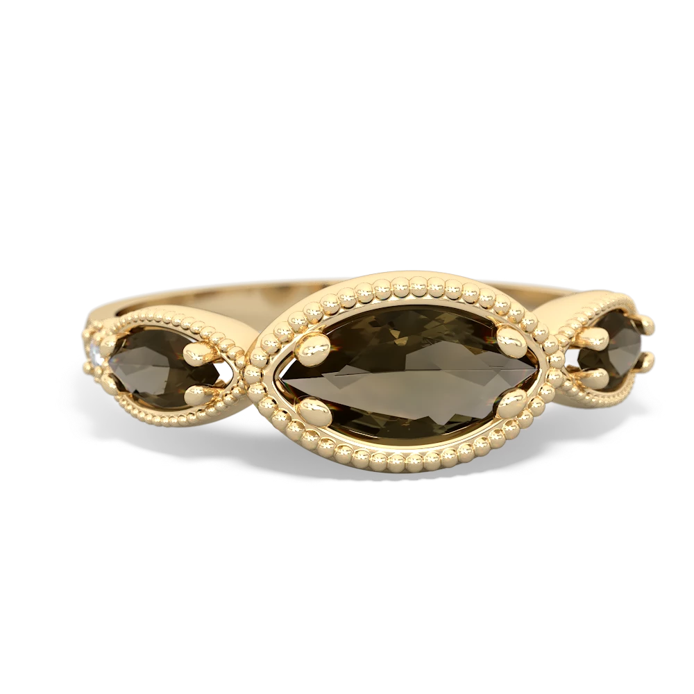 Smoky Quartz Milgrain Marquise ring - 14K Yellow Gold