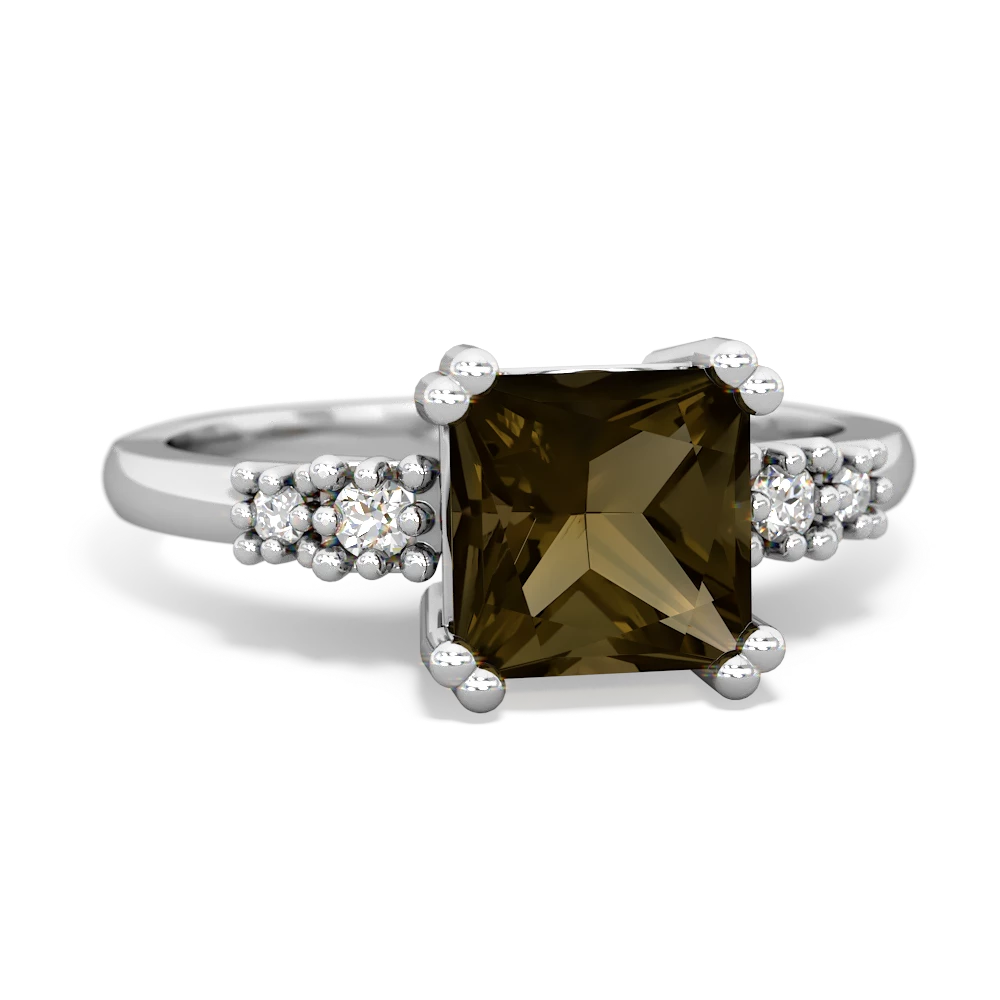 Smoky Quartz Art Deco Princess 14K White Gold ring R2014