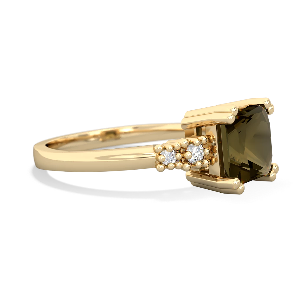 Smoky Quartz Art Deco Princess 14K Yellow Gold ring R2014