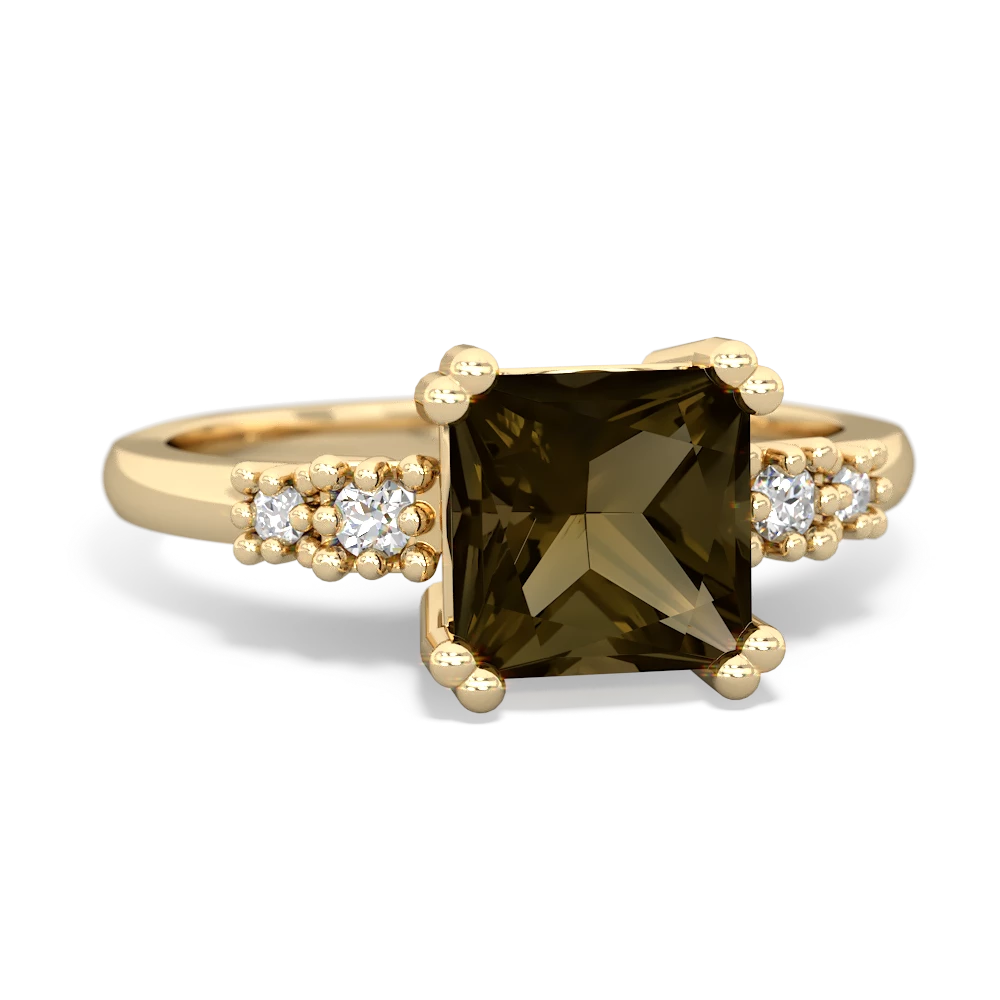 Smoky Quartz Art Deco Princess 14K Yellow Gold ring R2014