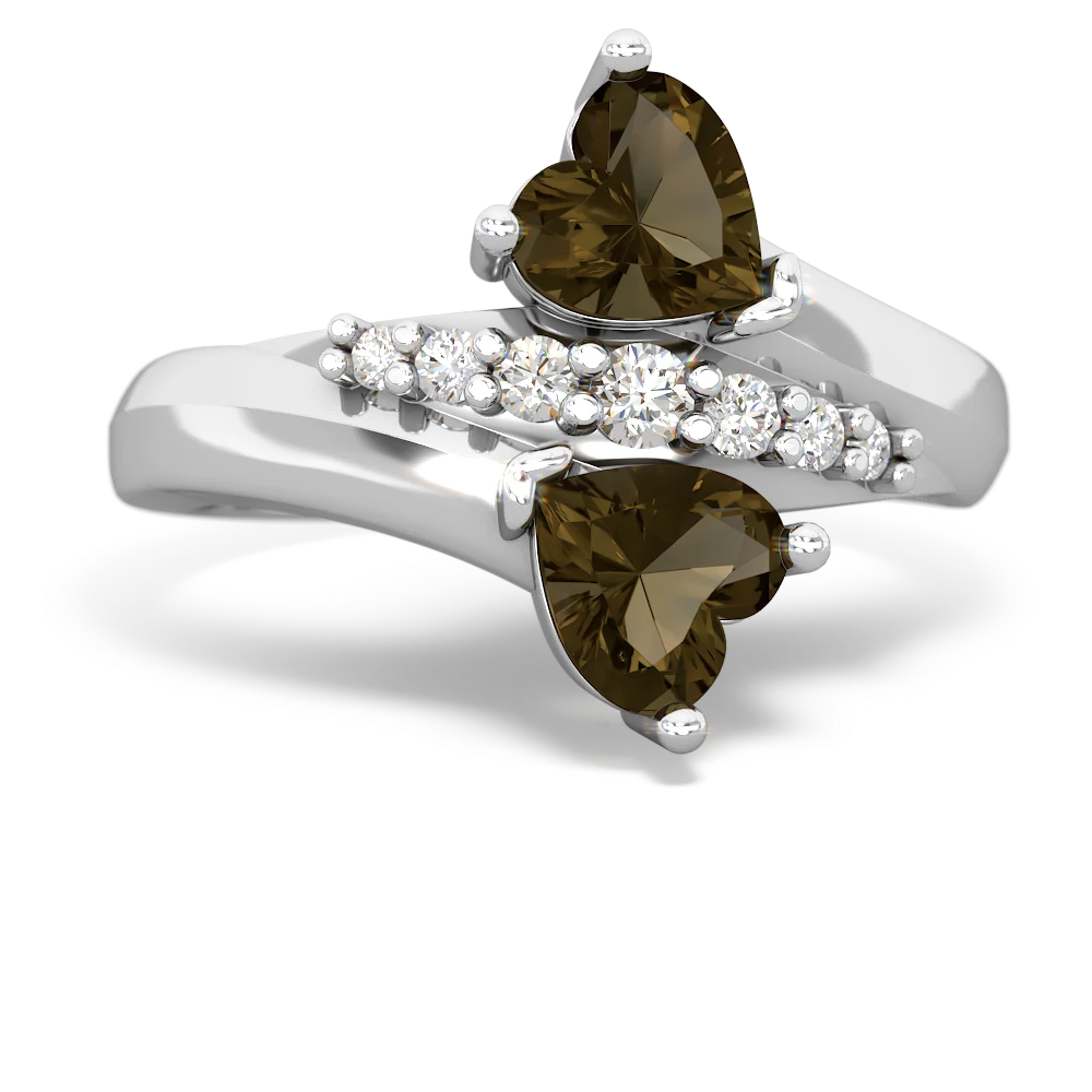 Smoky Quartz Heart To Heart 14K White Gold ring R2064