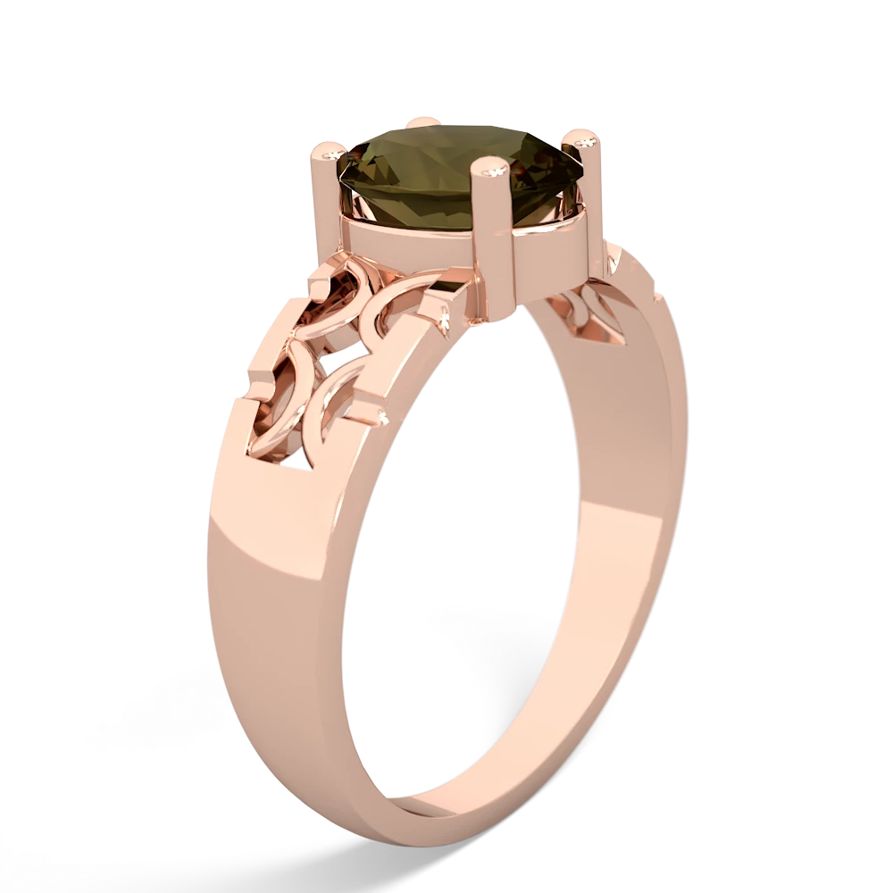 Smoky Quartz Art Deco Filigree 14K Rose Gold ring R2322