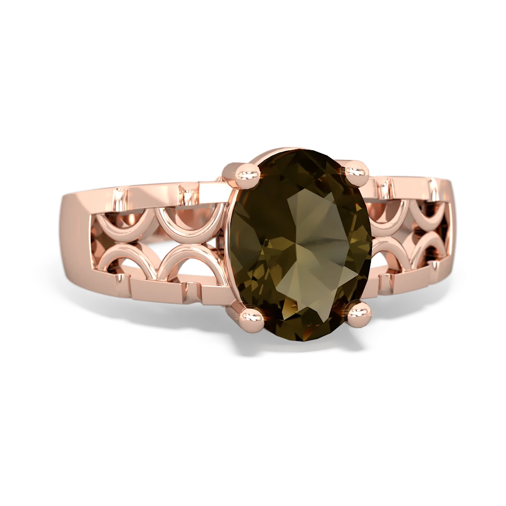 Smoky Quartz Art Deco Filigree 14K Rose Gold ring R2322