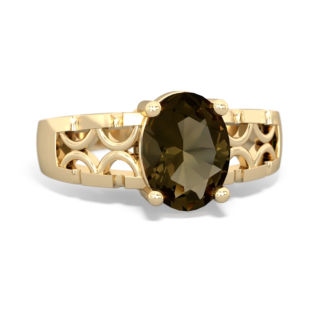 Smoky Quartz Art Deco Filigree 14K Yellow Gold ring R2322