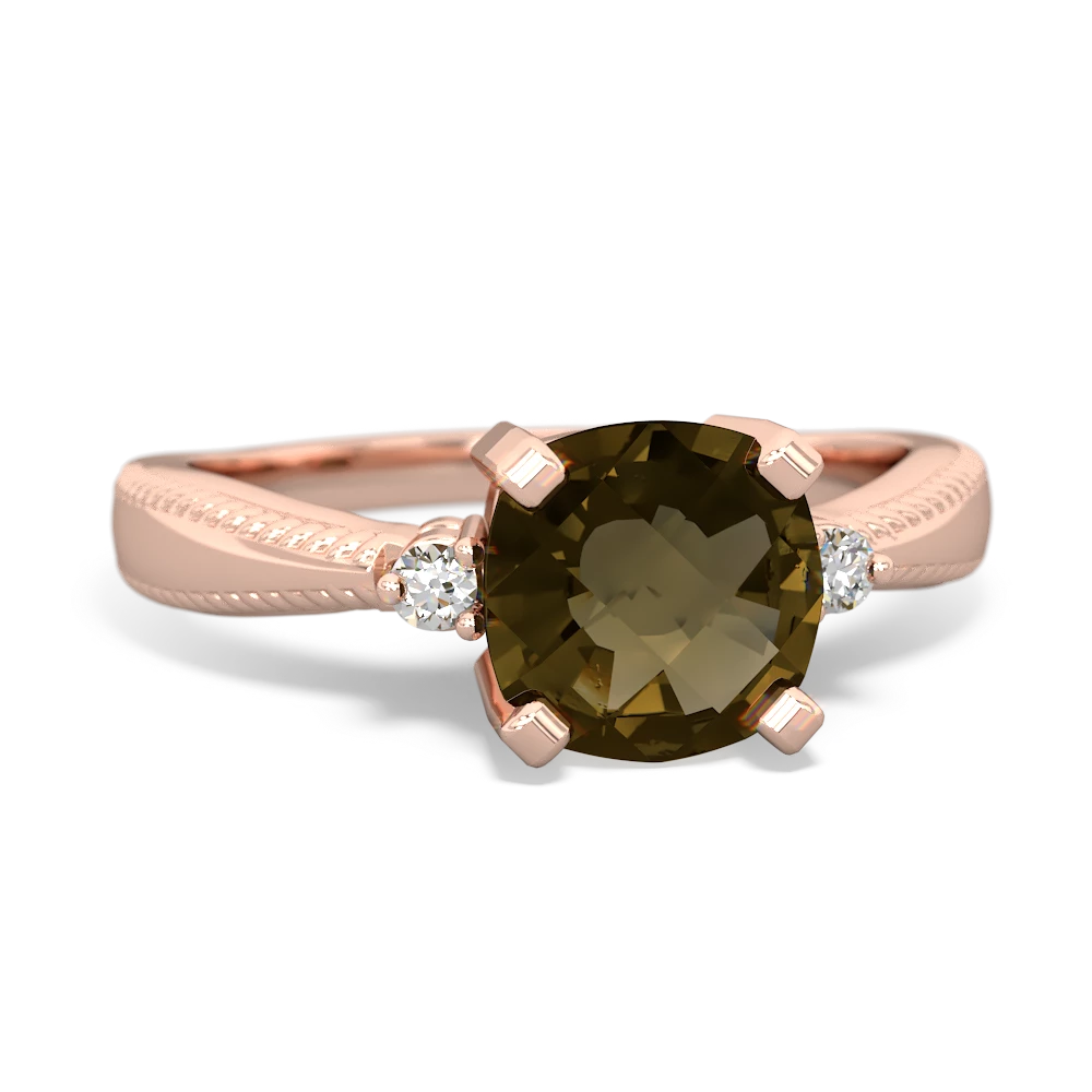 Smoky Quartz Cushion Rope 14K Rose Gold ring R2484