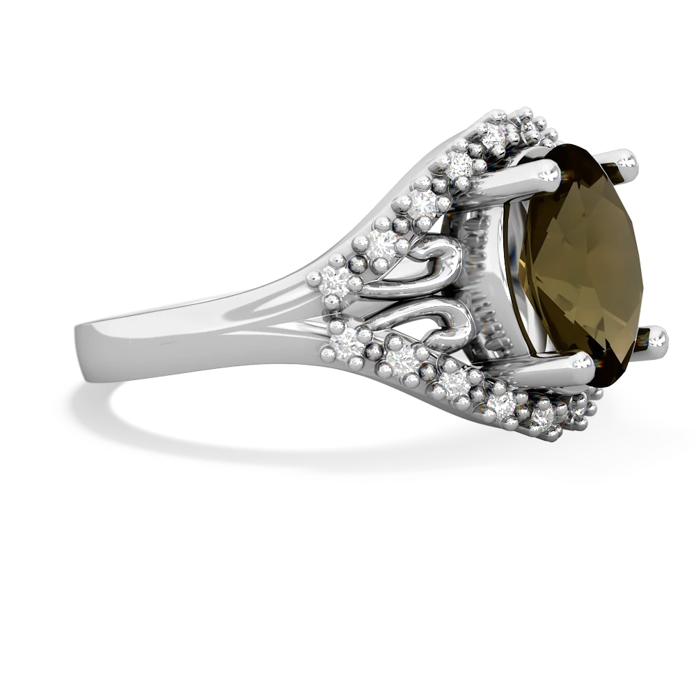 Smoky Quartz Antique Style Cocktail 14K White Gold ring R2564