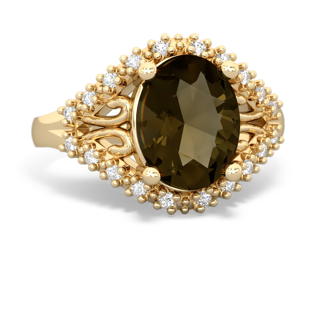 Smoky Quartz Antique Style Cocktail 14K Yellow Gold ring R2564