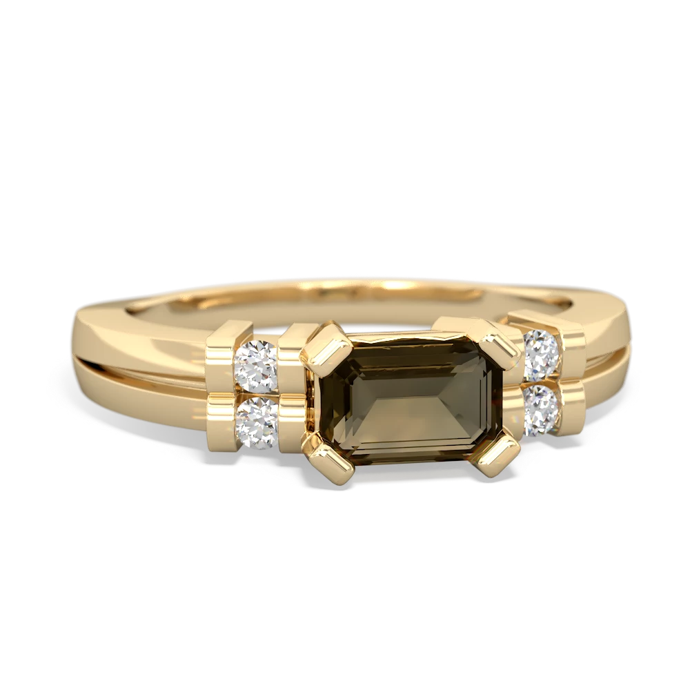 Smoky Quartz Art Deco East-West 14K Yellow Gold ring R2590