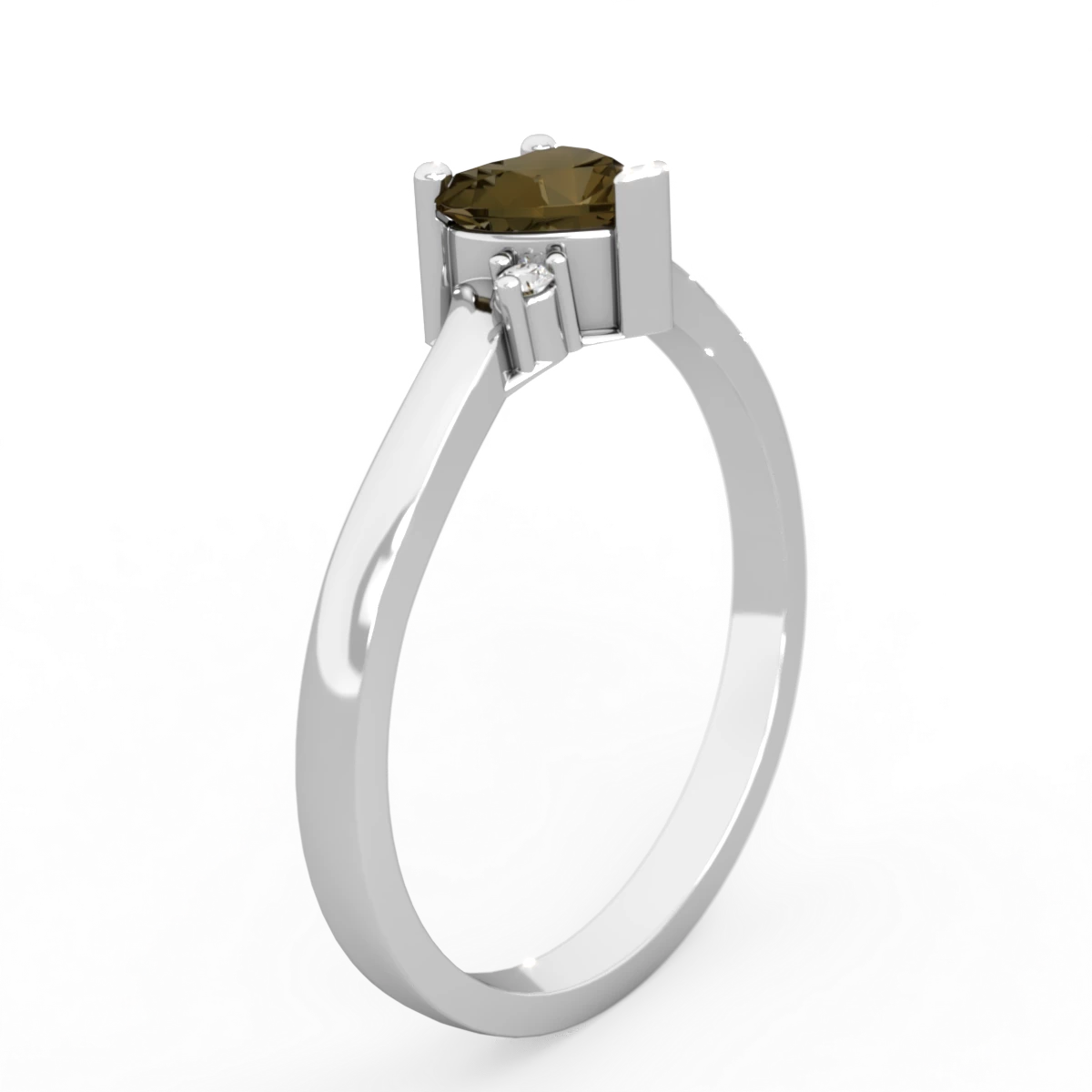 Smoky Quartz Delicate Heart 14K White Gold ring R0203