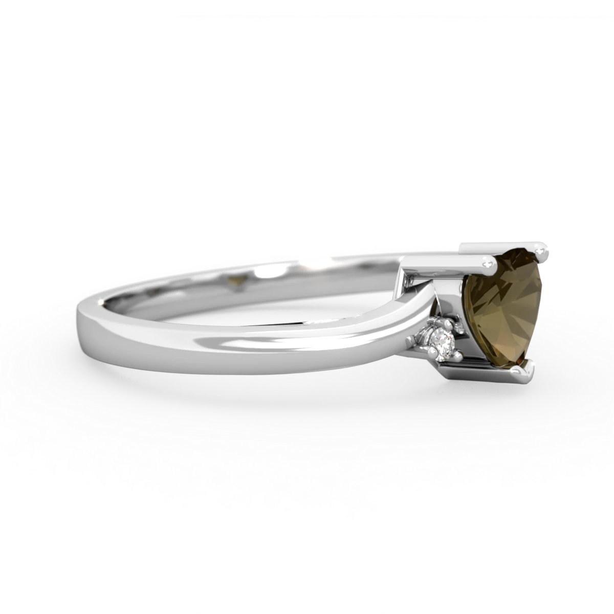 Smoky Quartz Delicate Heart 14K White Gold ring R0203