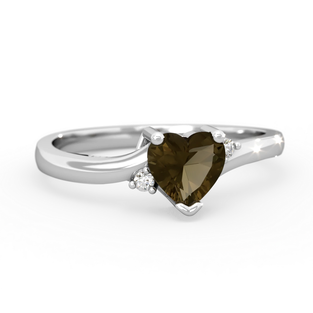 Smoky Quartz Delicate Heart 14K White Gold ring R0203