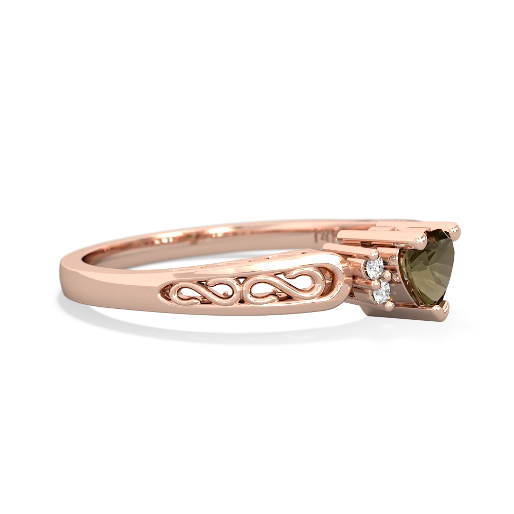 Smoky Quartz Filligree Scroll Heart 14K Rose Gold ring R2429