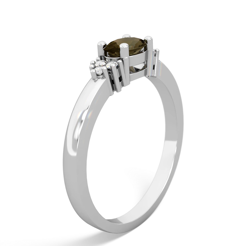 Smoky Quartz Simply Elegant East-West 14K White Gold ring R2480
