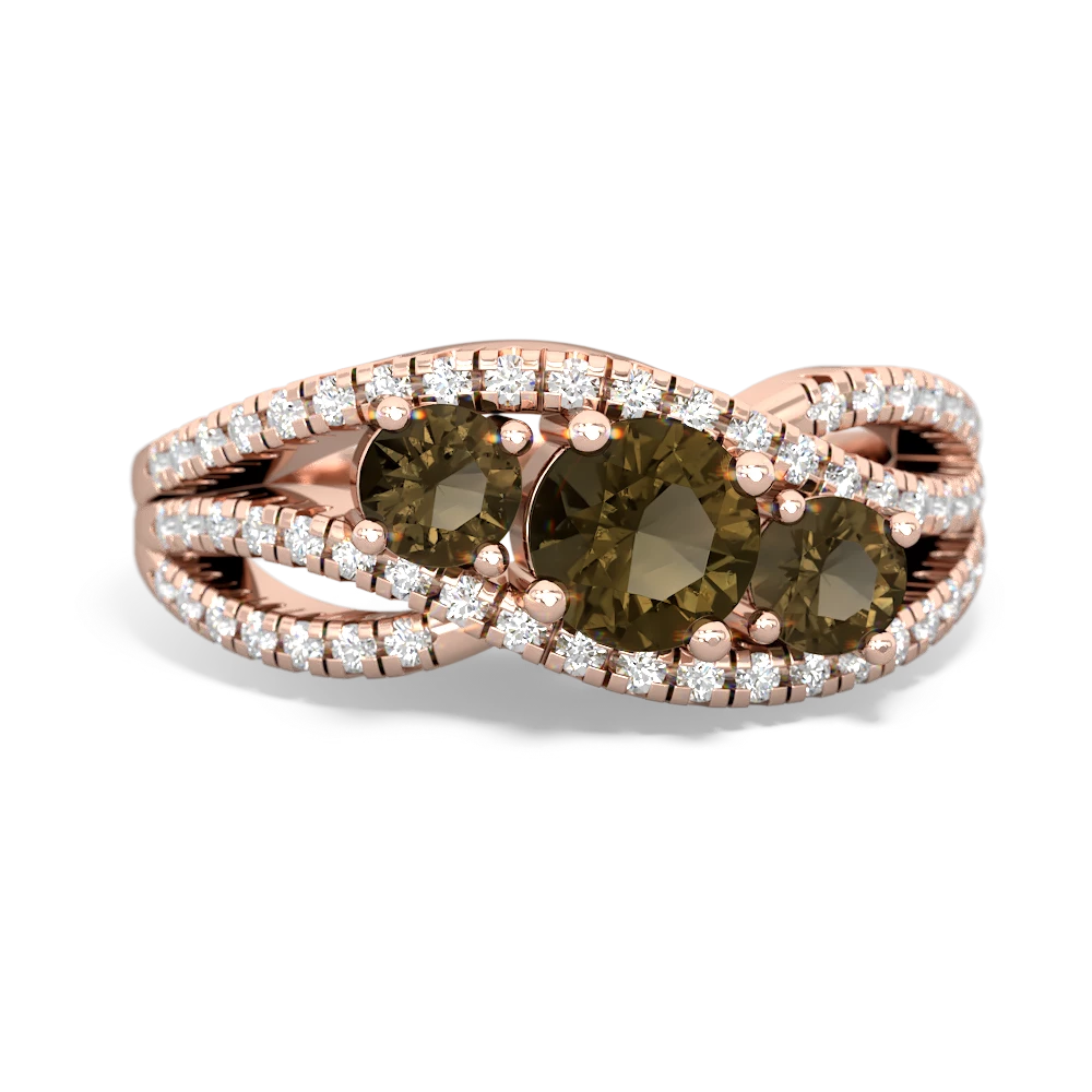 Smoky Quartz Three Stone Aurora 14K Rose Gold ring R3080