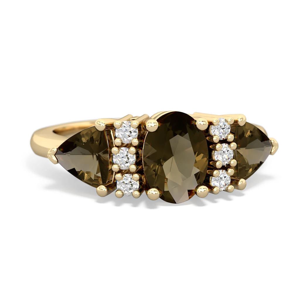 Smoky Quartz Antique Style Three Stone 14K Yellow Gold ring R2186