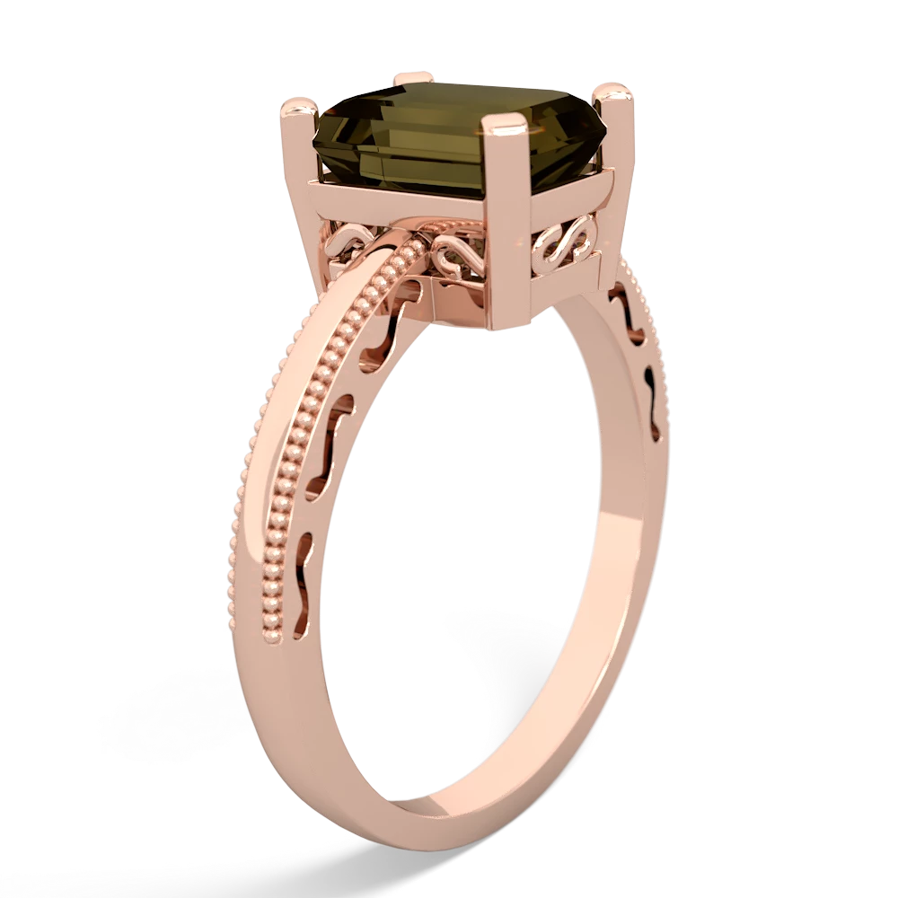 Smoky Quartz Milgrain Scroll 14K Rose Gold ring R2338