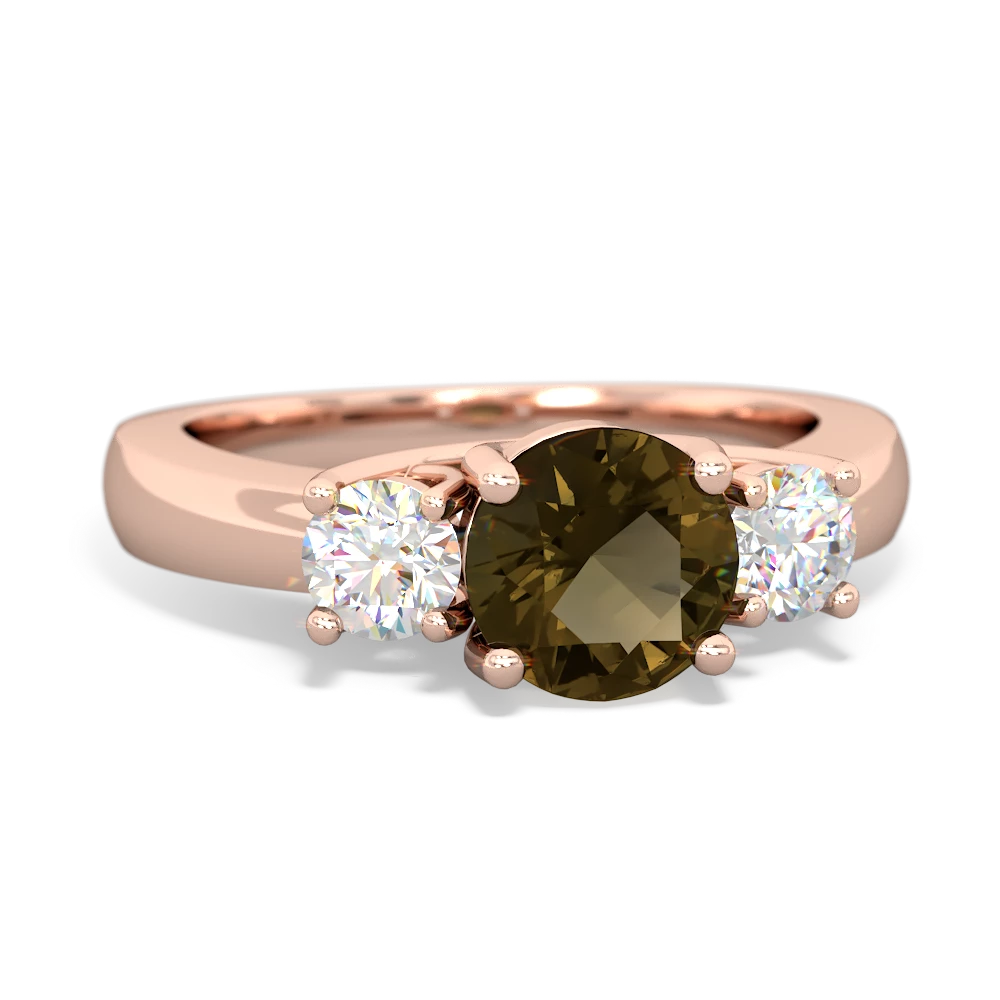 Smoky Quartz Diamond Three Stone Round Trellis 14K Rose Gold ring R4018