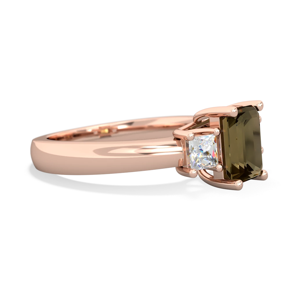 Smoky Quartz Diamond Three Stone Emerald-Cut Trellis 14K Rose Gold ring R4021