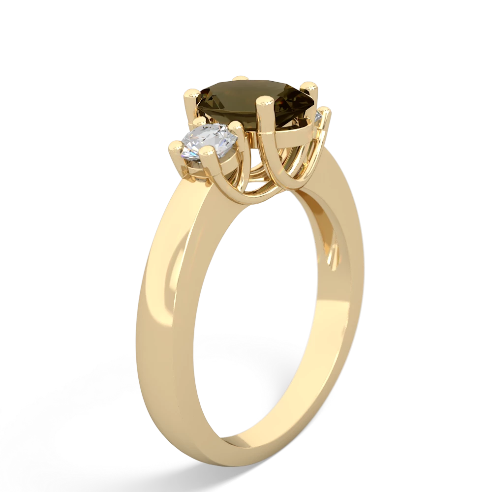 Smoky Quartz Diamond Three Stone Oval Trellis 14K Yellow Gold ring R4024