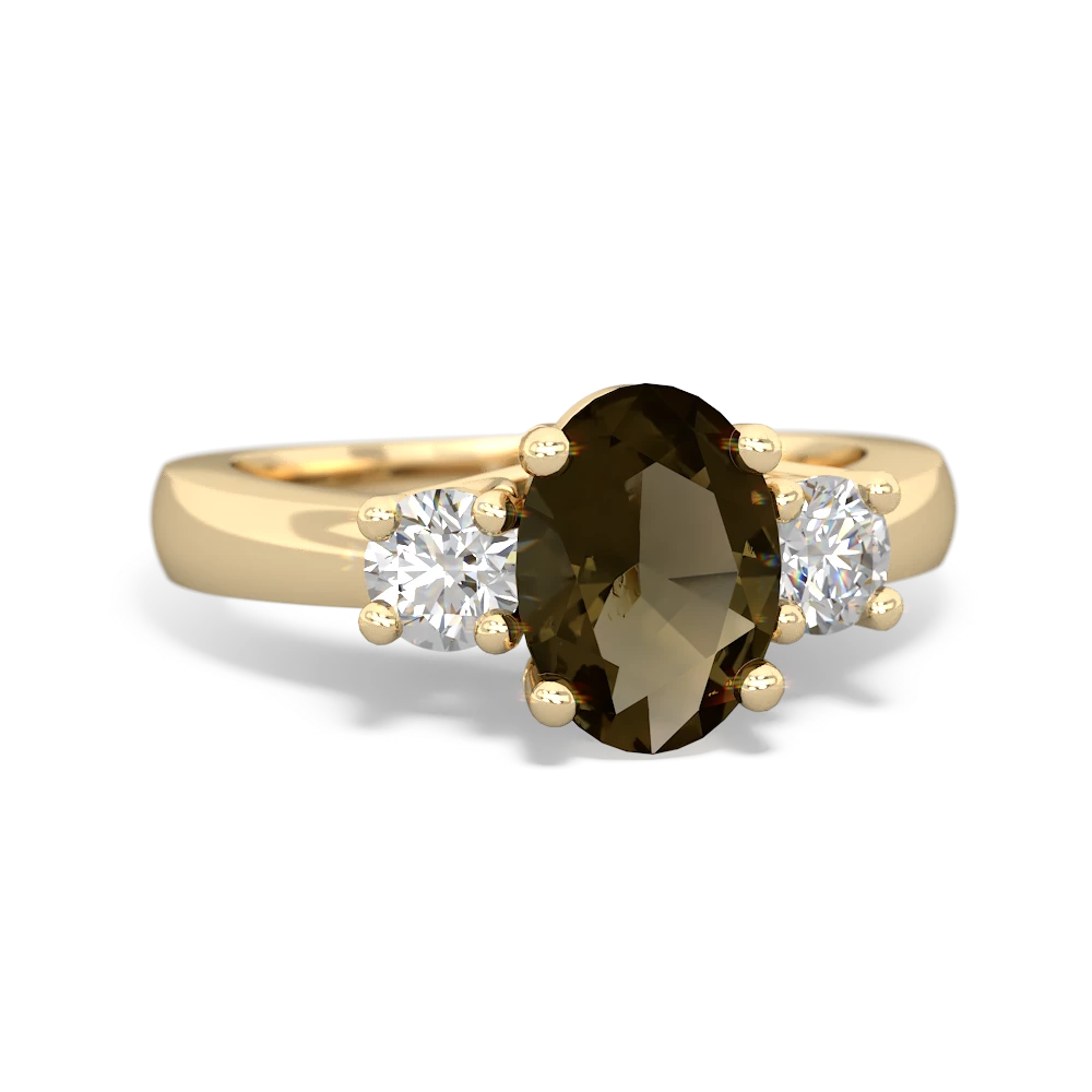 Smoky Quartz Diamond Three Stone Oval Trellis 14K Yellow Gold ring R4024