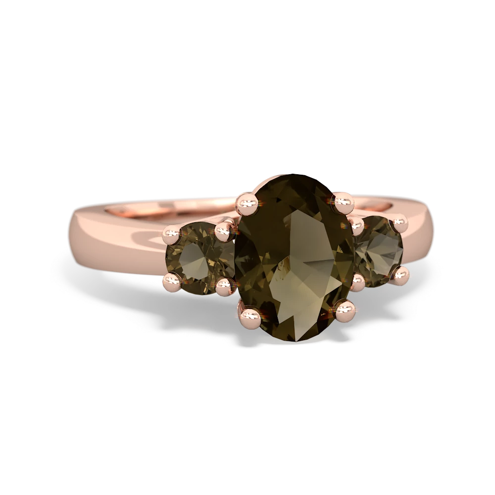 Smoky Quartz Three Stone Oval Trellis 14K Rose Gold ring R4024