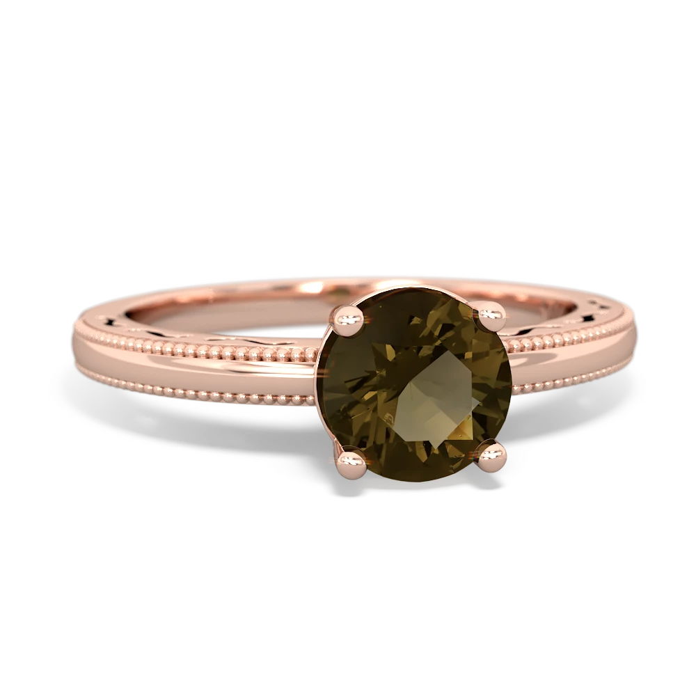 Smoky Quartz Milgrain Filigree 14K Rose Gold ring R5090