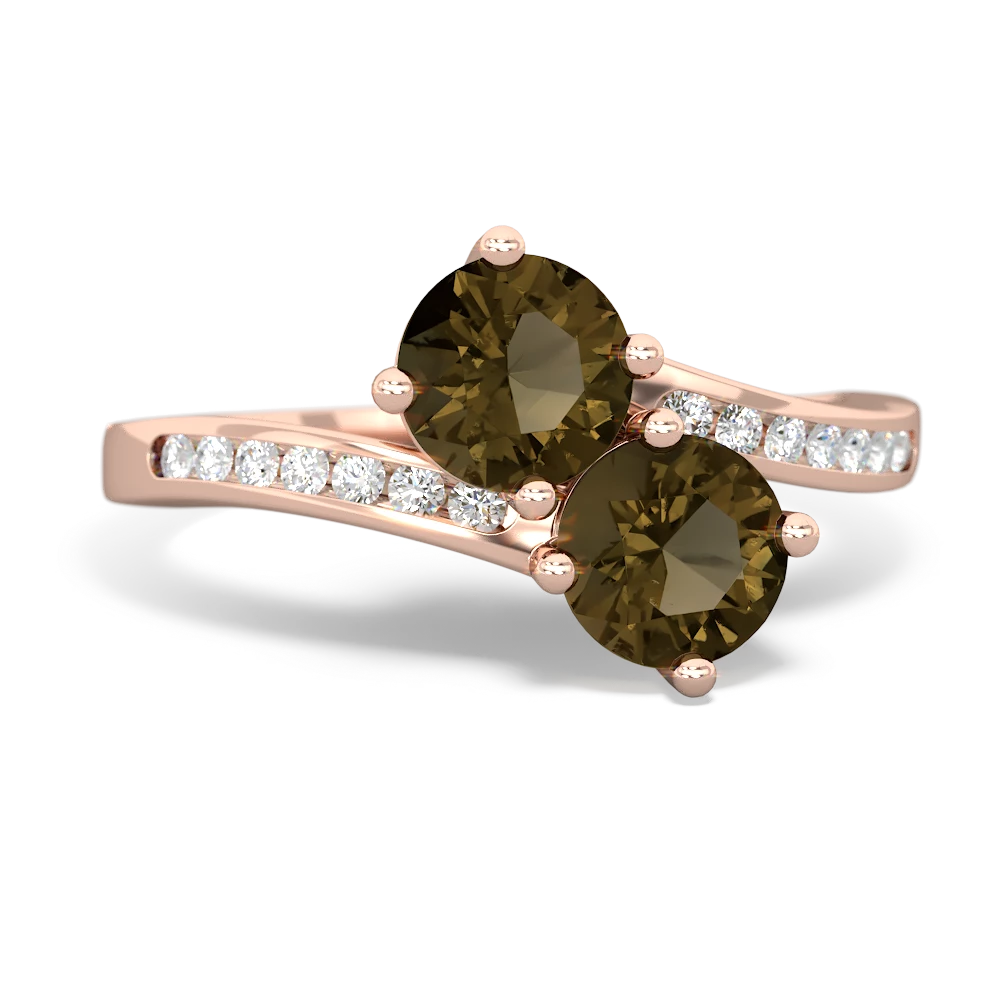 Smoky Quartz Channel Set Two Stone 14K Rose Gold ring R5303