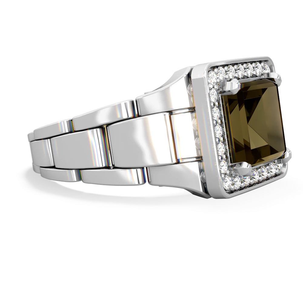 Smoky Quartz Men's Watch 14K White Gold ring R0510