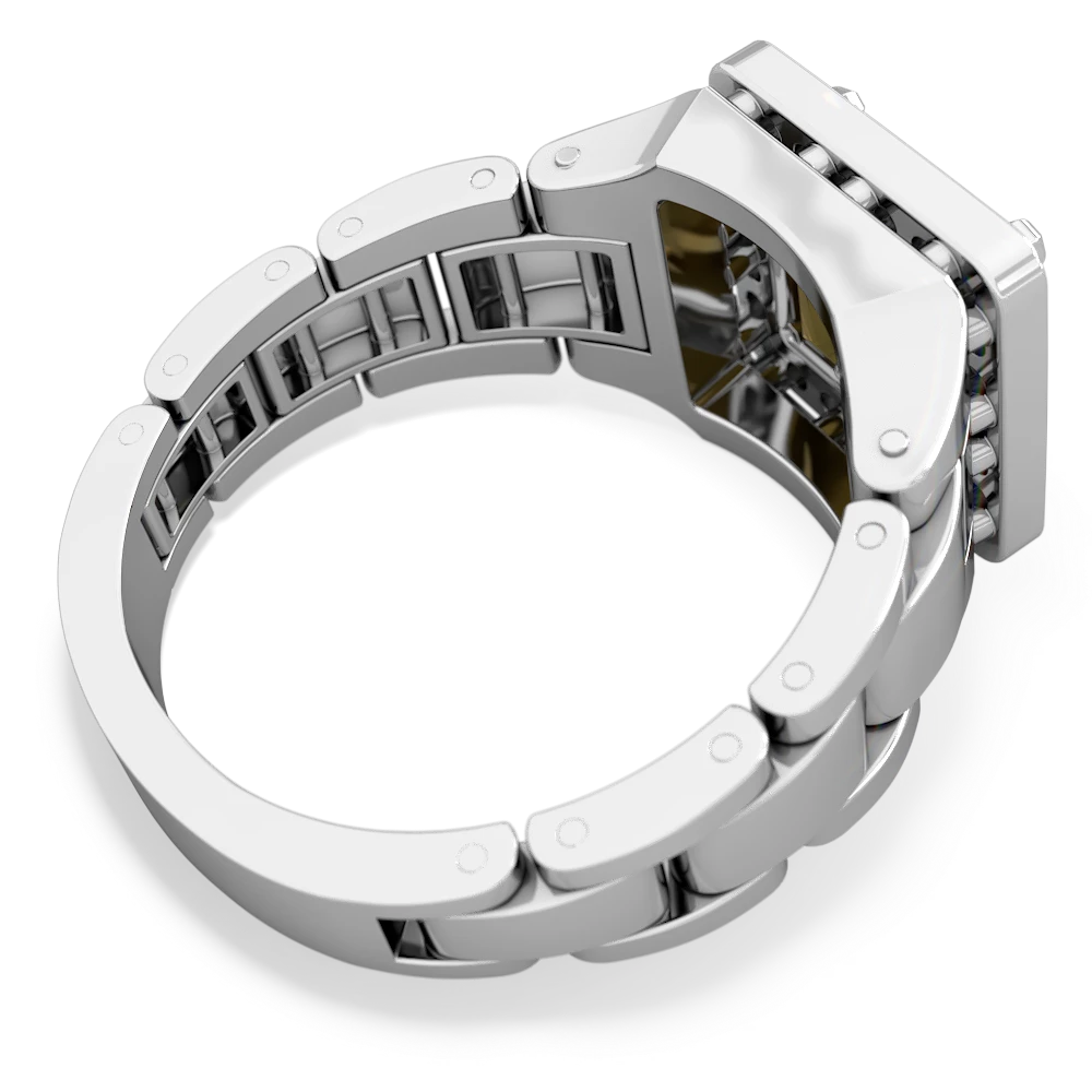 Smoky Quartz Men's Watch 14K White Gold ring R0510