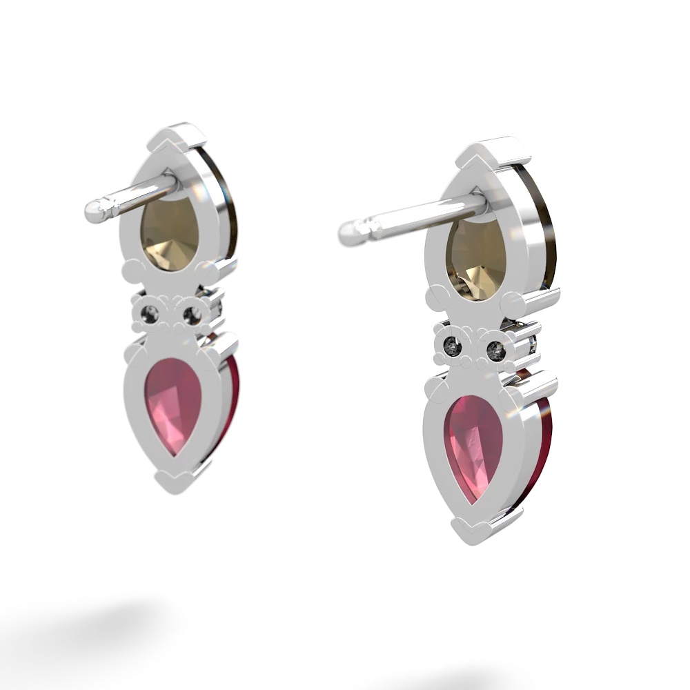 Smoky Quartz Bowtie Drop 14K White Gold earrings E0865