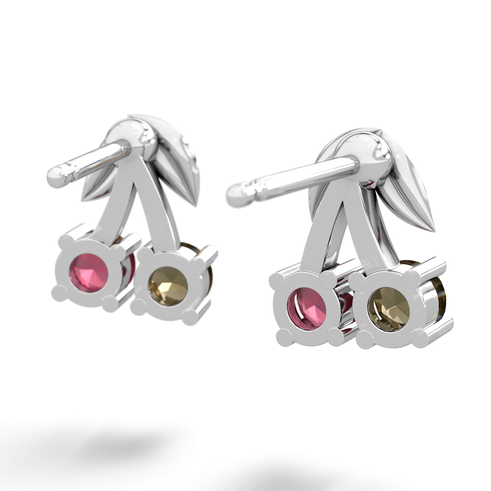 Smoky Quartz Sweet Cherries 14K White Gold earrings E7001