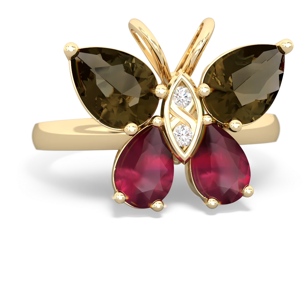 Smoky Quartz Butterfly 14K Yellow Gold ring R2215