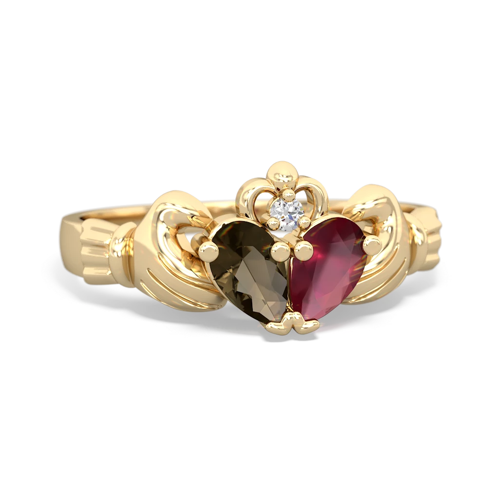 Smoky Quartz 'Our Heart' Claddagh 14K Yellow Gold ring R2388