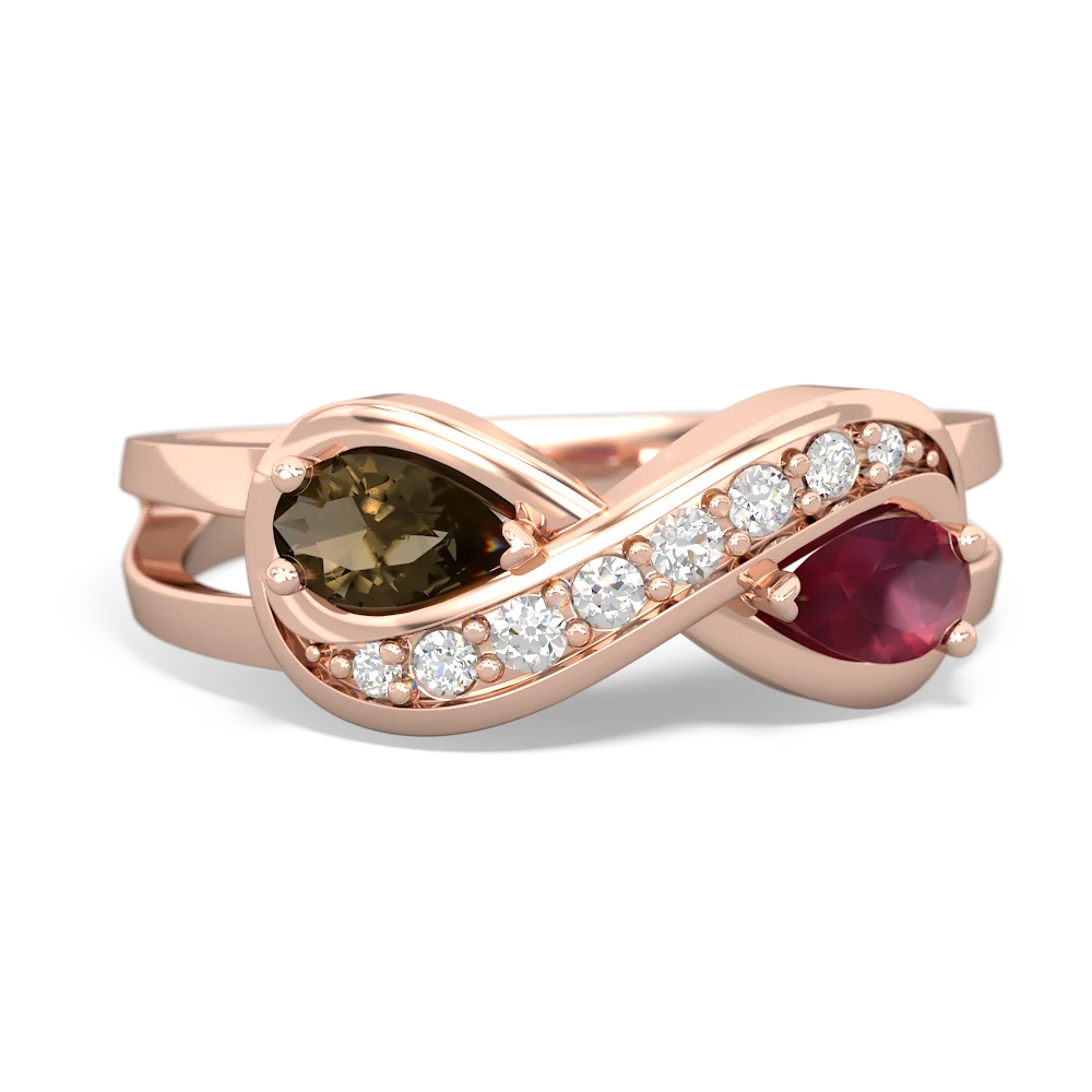 Smoky Quartz Diamond Infinity 14K Rose Gold ring R5390